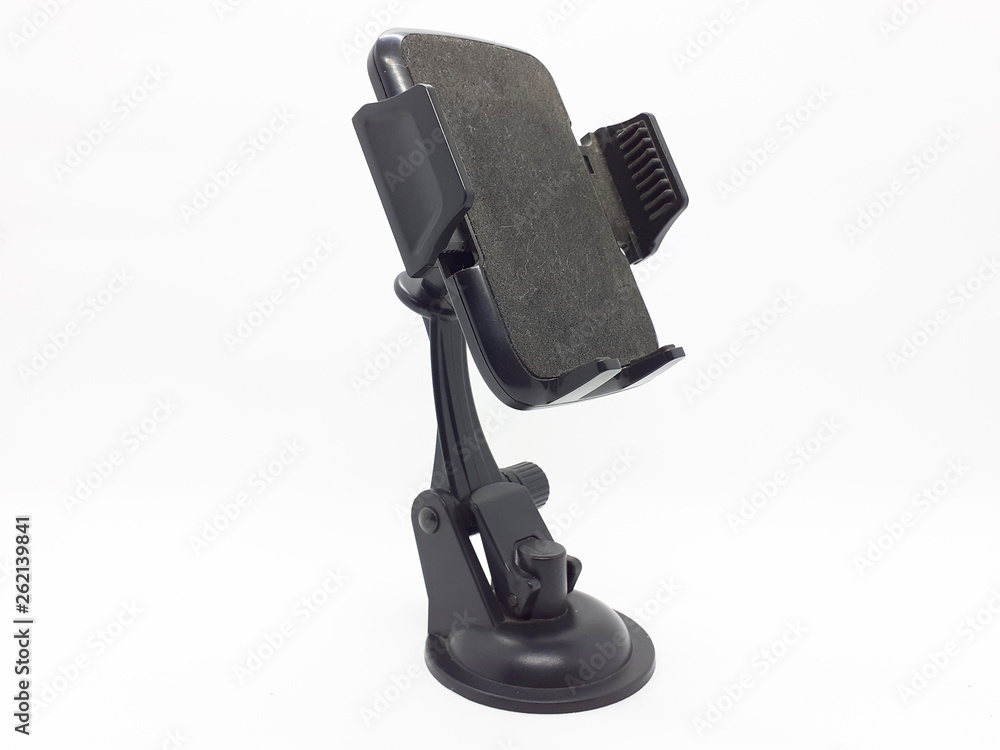 Smartphone or GPS device holder for car's dashboard in white isolated background Smartphone or GPS device holder for car's dashboard in white isolated background