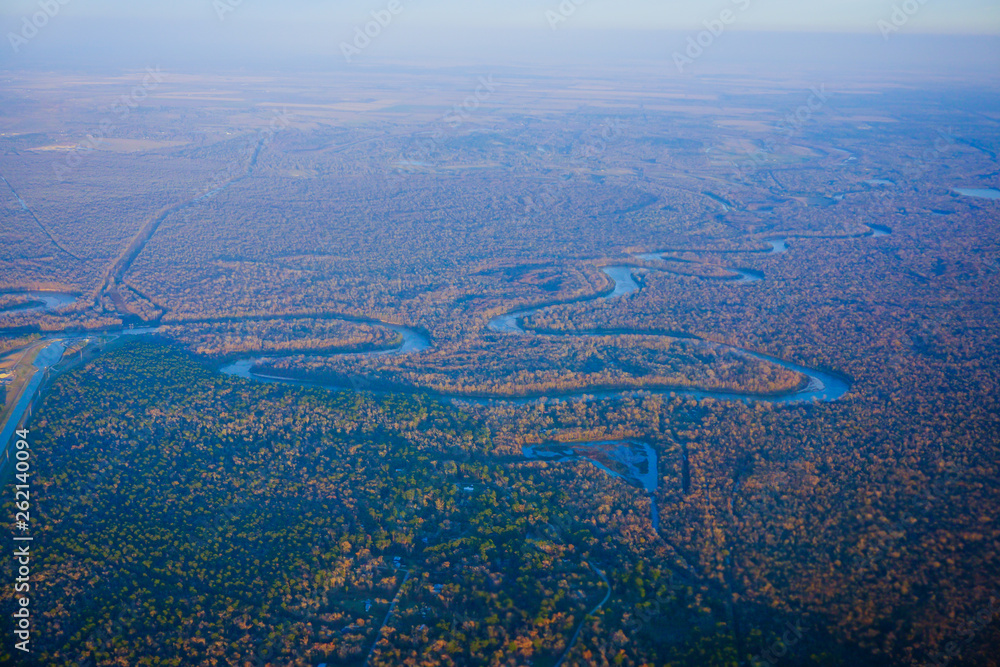 Aerial view of Houston Suburban river	
