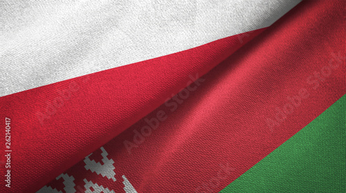 Poland and Belarus two flags textile cloth, fabric texture