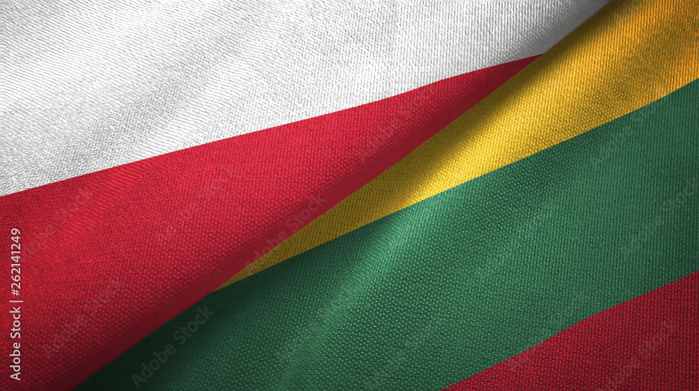 Poland and Lithuania two flags textile cloth, fabric texture