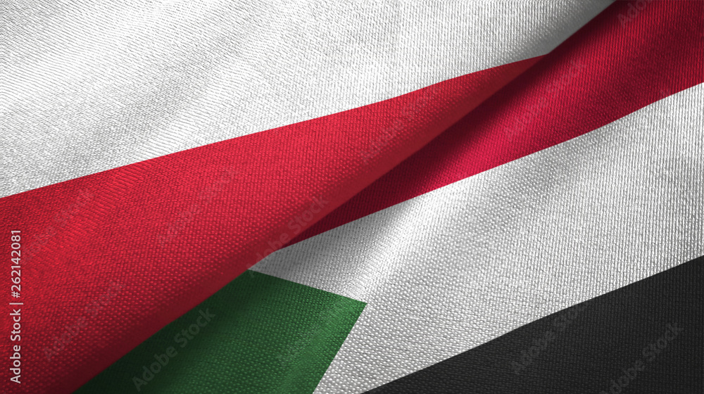 Poland and Sudan two flags textile cloth, fabric texture Poland and Sudan two flags textile cloth, fabric texture