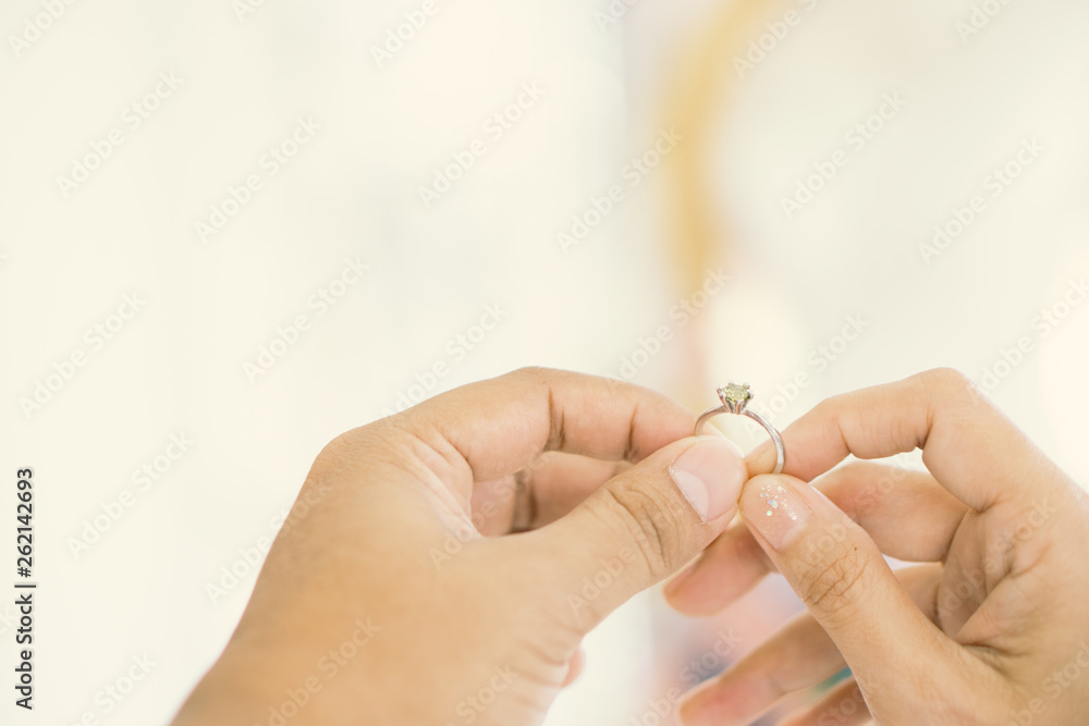 Wedding ring in hand bride and groom Wedding ring in hand bride and groom