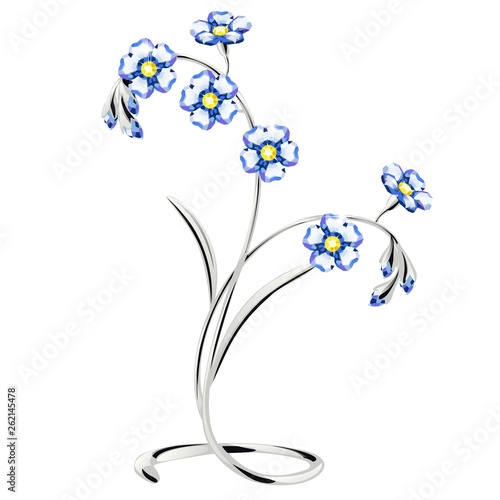 Figurine made of precious stones in the form of a flowers isolated on white background. Vector cartoon close-up illustration.