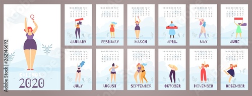 Woman Calendar 2020 12 Month Feminist Flat Style