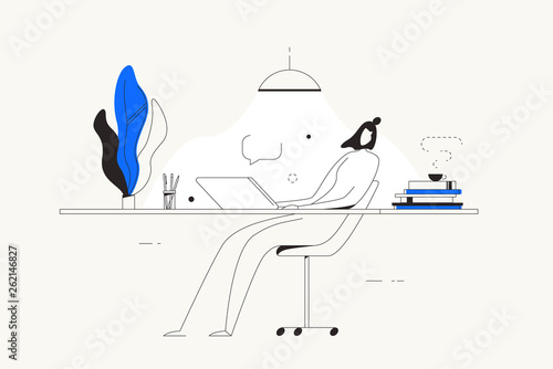 Person computer desk home freelance work vector