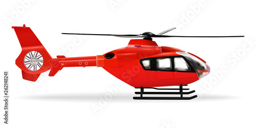 Red copter. Passenger civilian helicopter. Realistic object on white background. Vector illustration