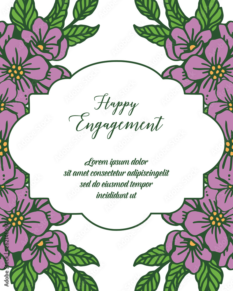 Vector illustration elegance invitation happy engagement with purple wreath frame Vector illustration elegance invitation happy engagement with purple wreath frame
