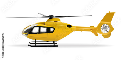 Yellow helicopter. Passenger civilian helicopter. Realistic object on a white background. Vector illustration.
