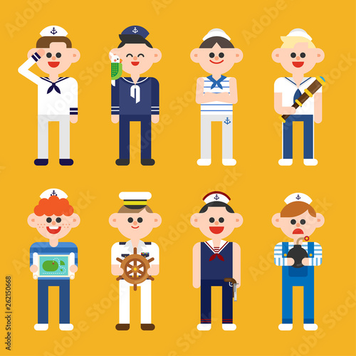 Cute navy, sailor uniform character. flat design style minimal vector illustration