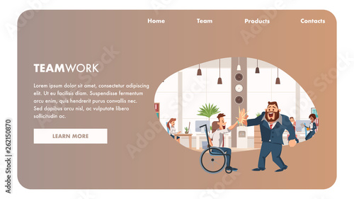 Disabled Man Giving High Five to Office Worker