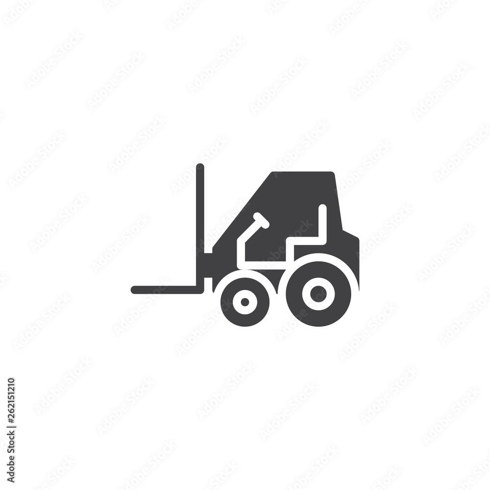 Use forklift loader vector icon. filled flat sign for mobile concept and web design. Construction Vehicle glyph icon. Symbol, logo illustration. Pixel perfect vector graphics