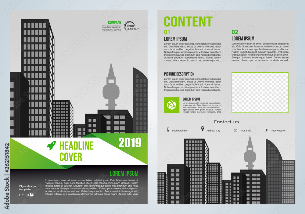 Vector flyer, corporate business, annual report, brochure design and cover presentation with green triangle