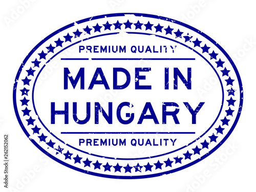 Premium blue quality made in Hungary oval rubber seal stamp on white background