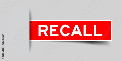 Square seal red color sticker in word recall insert on gray background