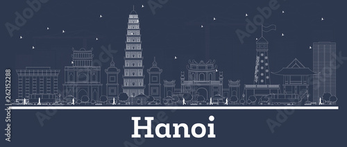 Outline Hanoi Vietnam City Skyline with White Buildings.