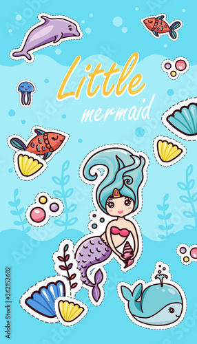 Little Mermaid Kawaii Sticker Cartoon Template