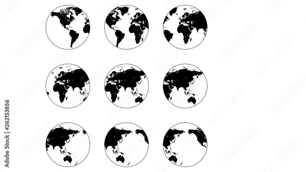 Set globe world icon different angles, vector map of planet earth round globe Set globe world icon different angles, vector map of planet earth round globe