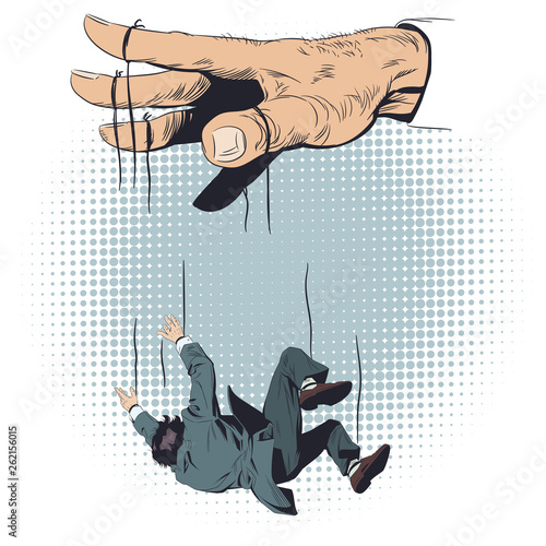 Man fell from hands of puppeteer. Stock illustration.