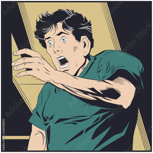 Frightened man covering his face.  Stock illustration.