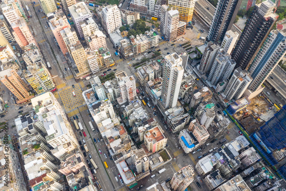 Fototapeta premium Top down view of Hong Kong city
