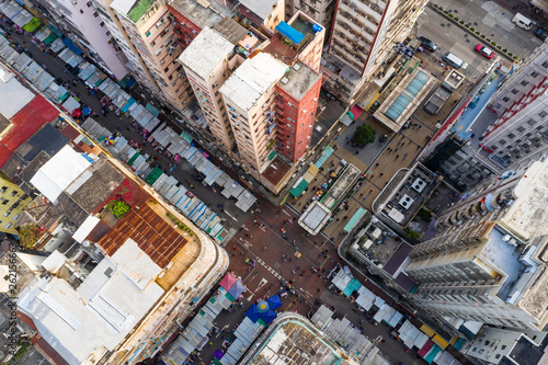 Top view of Hong Kong city, street market