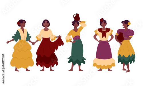 Women in traditional national dresses, festive clothes