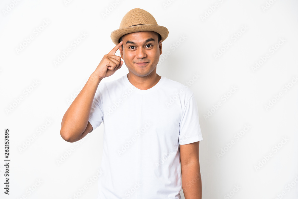 Happy asian man thinking on isolate. Idea concept. Happy asian man thinking on isolate. Idea concept.