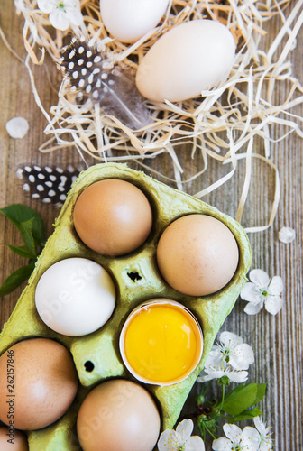 Chicken eggs in tray photo