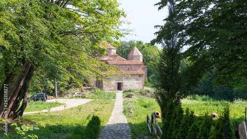 Telavi, Georgia - Jul 11 2018: Dzveli Shuamta Monastery. a famous Historic site in Telavi, Kakheti, Georgia.