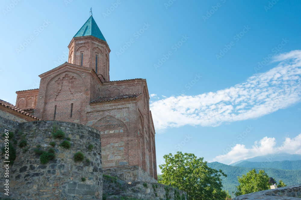 Gremi, Georgia - Jul 09 2018: Gremi Fortress and Church complex. a famous Historic site in Gremi, Kakheti, Georgia.