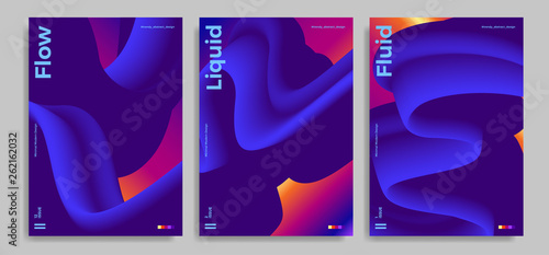Set of trendy abstract design templates with 3d flow shapes. Dynamic gradient composition. Applicable for covers, brochures, flyers, presentations, banners. Vector illustration. Eps10