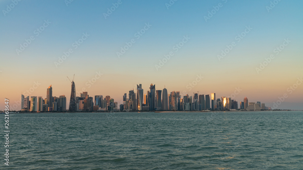 Doha Qatar skyline cityscape with skyscrapers