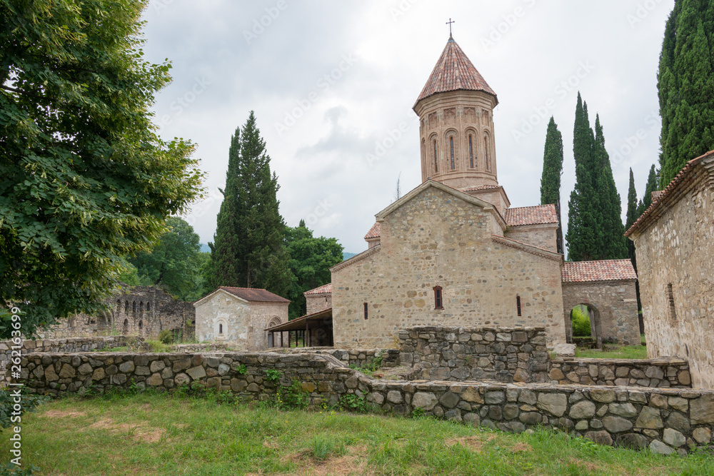 Telavi, Georgia - Jul 08 2018: Ikalto Monastery. a famous Historic site in Telavi, Kakheti, Georgia.