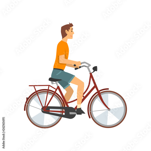 Man Riding Bike, Cyclist Character on Bicycle Vector Illustration