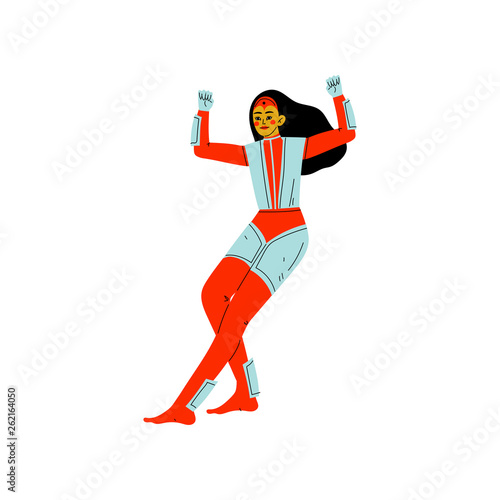 Longhaired Young Woman in Superhero Costume, Beautiful Super Girl Character Vector Illustration