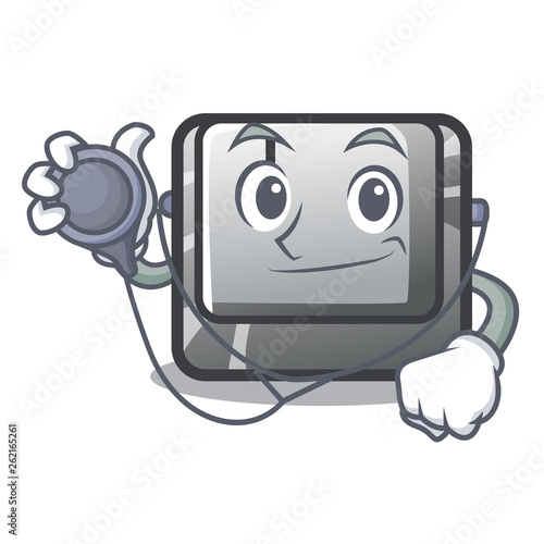 Doctor button J installed on cartoon computer