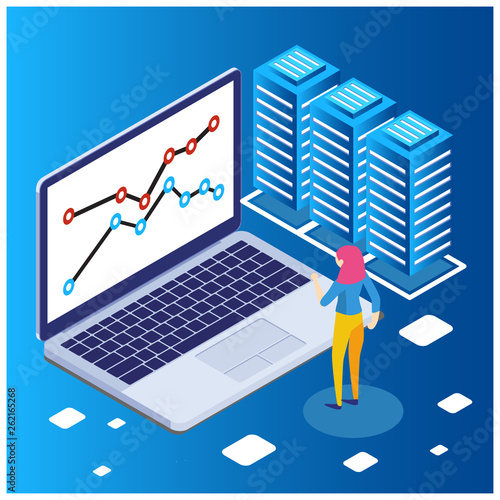 The concept of business strategy. Data charts or financial diagrams, statistical data information. Illustration of laptop isometric and infographics. - Illustration - Vector © Fectopus