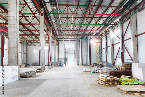 Unfinished warehouse building, interior photo