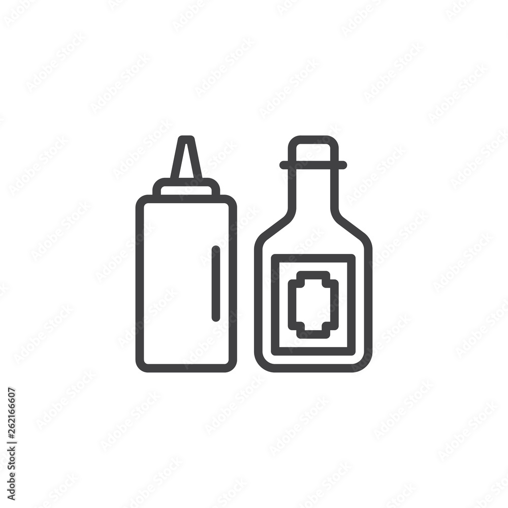 Barbecue sauces line icon. linear style sign for mobile concept and web design. Mustard and ketchup bottles outline vector icon. BBQ symbol, logo illustration. Pixel perfect vector graphics Barbecue sauces line icon. linear style sign for mobile concept and web design. Mustard and ketchup bottles outline vector icon. BBQ symbol, logo illustration. Pixel perfect vector graphics