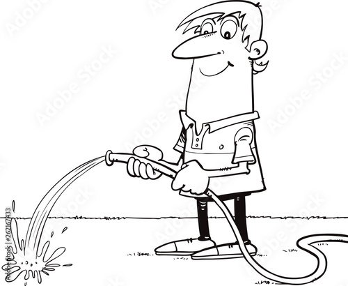 Man Watering With a Hose