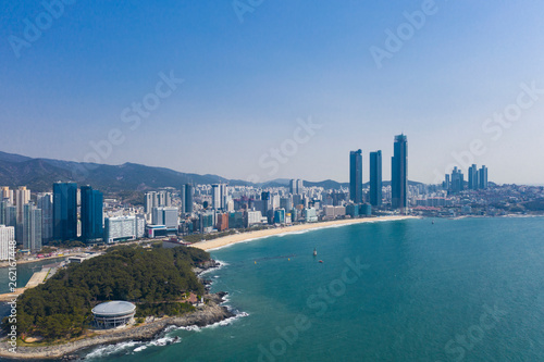 Aerial view of Busan skyline over the sea © elfarero