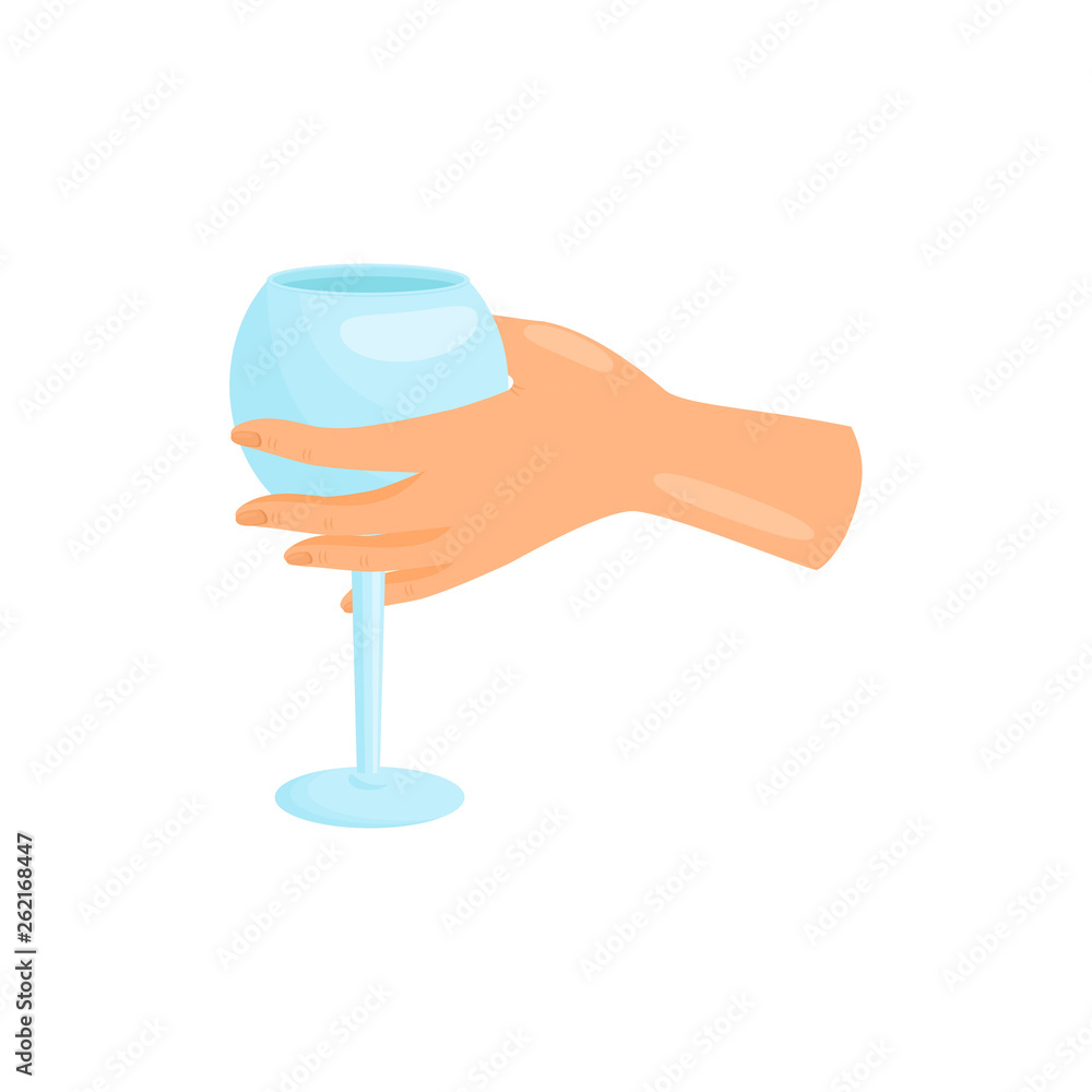 Blue wine glass in hand. Vector illustration. Blue wine glass in hand. Vector illustration.