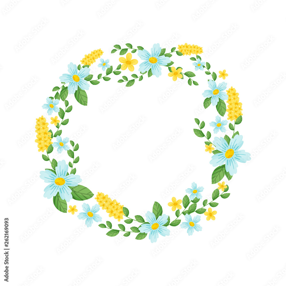Wreath of leaves and flowers. Vector illustration.