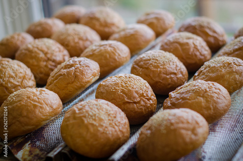 Wallpaper Mural fresh burgers buns on the iron pan from the oven Torontodigital.ca