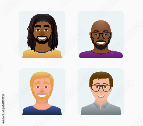 Characters avatars profile in flat cartoon style color illustration