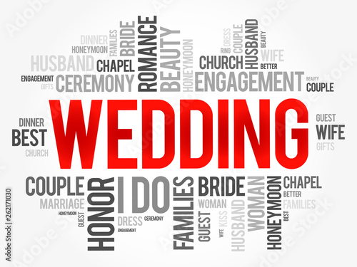Wedding word cloud collage, social concept background