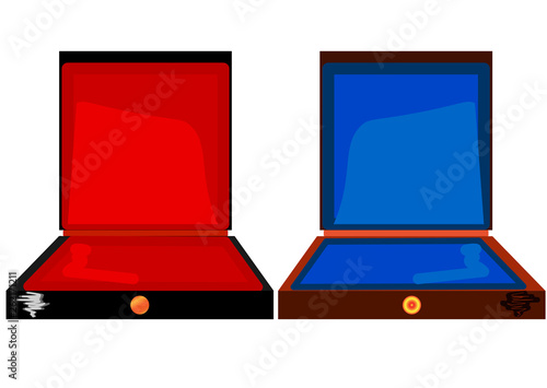 A cigar box is shown, empty. With the lid open, on the lid of the line for the text. At the bottom of the cap is a symbol. With the lock button. Background