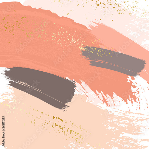Brush strokes in gentle nude pastel colors on a white background. Delicate luxury orange grey beige texture template. Abstract wedding background palette.