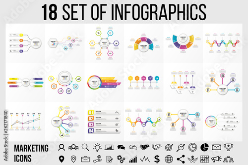 Vector 18 Set Of Infographics Template Design . Business Data Visualization Timeline with Marketing Icons most useful can be used for presentation  diagrams  annual reports  workflow layout