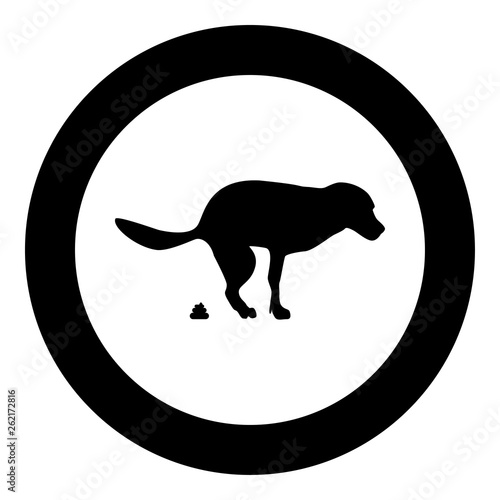 The dog poops icon in circle round black color vector illustration flat style image
